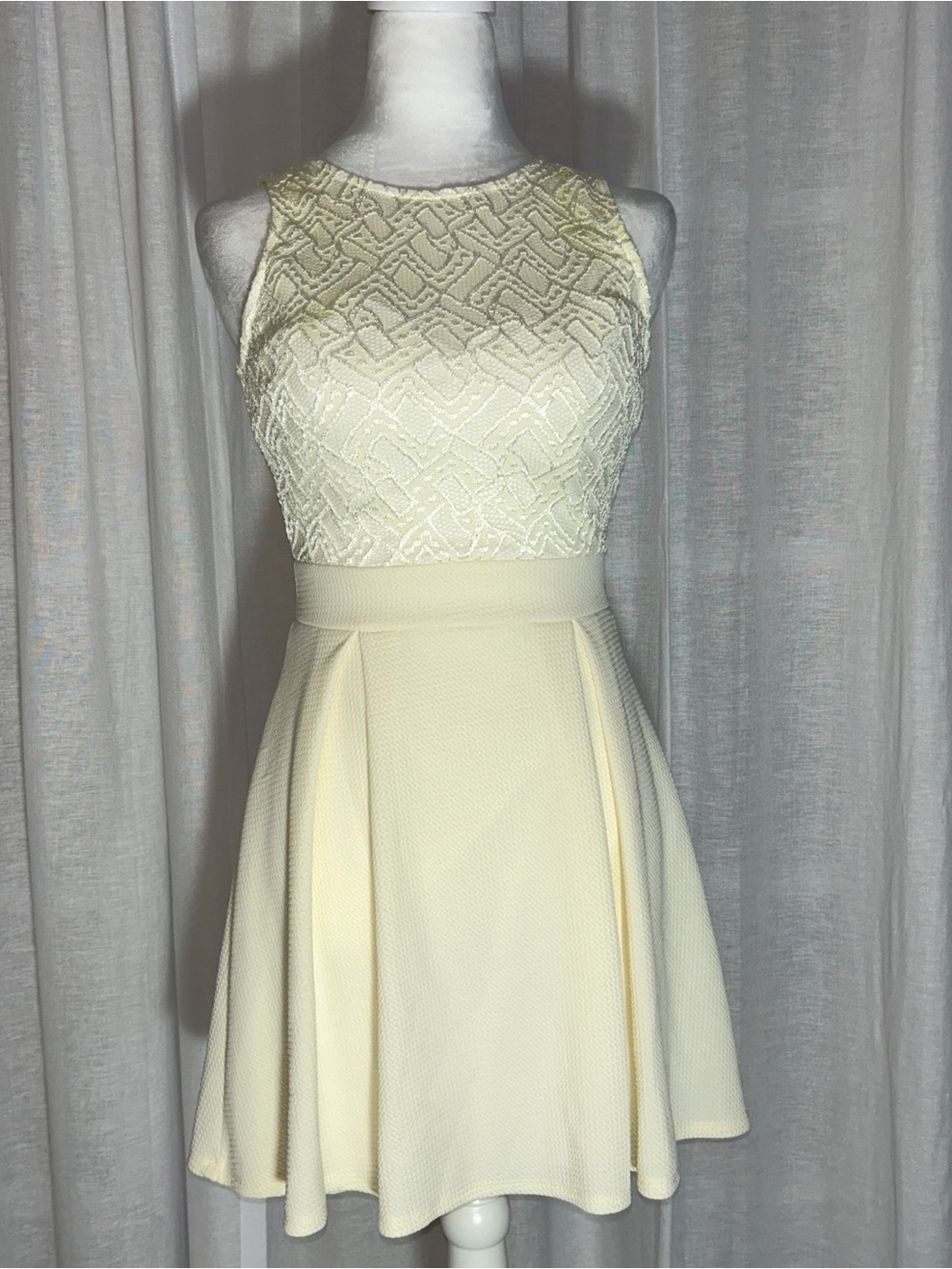 B Darlin Cream Lace Bodice Fit-and-Flare Mini Dress